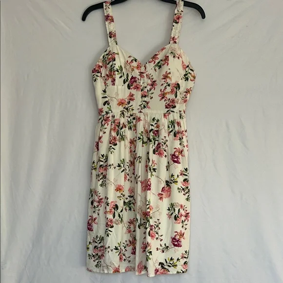 Forever 21 Cream Midi Dress with Pink Floral Print - Picture 2 of 9